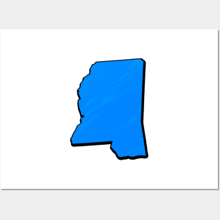 Bright Blue Mississippi Outline Posters and Art